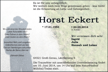 Traueranzeige von Horst Eckert von Echo-Zeitungen (Gesamtausgabe)