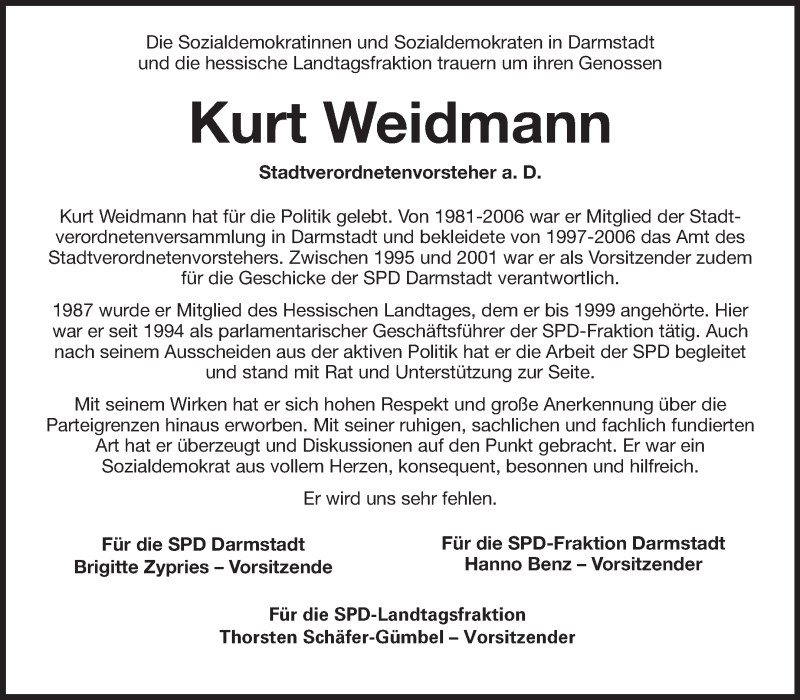  Traueranzeige für Kurt Weidmann vom 04.06.2014 aus Echo-Zeitungen (Gesamtausgabe)