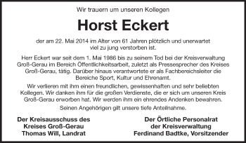 Traueranzeige von Horst Eckert von Echo-Zeitungen (Gesamtausgabe)