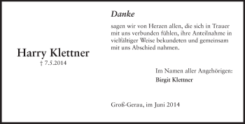 Traueranzeige von Harry Klettner von Echo-Zeitungen (Gesamtausgabe)