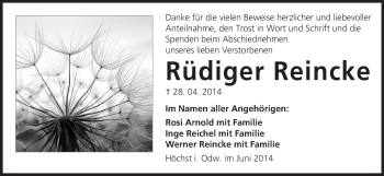 Traueranzeige von Rüdiger Reincke von Odenwälder Echo