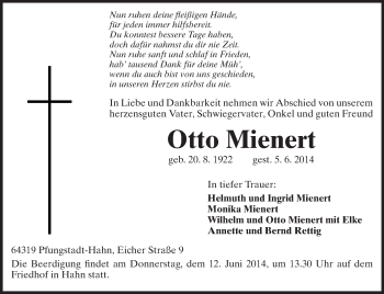 Traueranzeige von Otto Mienert von Echo-Zeitungen (Gesamtausgabe)