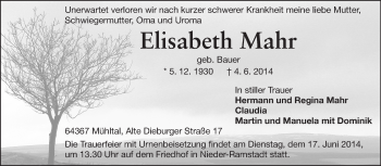 Traueranzeige von Elisabeth Mahr von Echo-Zeitungen (Gesamtausgabe)