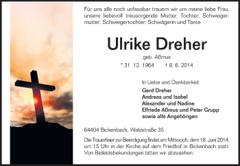 Traueranzeige von Ulrike Dreher von Echo-Zeitungen (Gesamtausgabe)