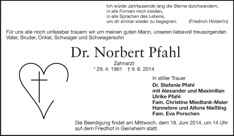  Traueranzeige für Norbert Pfahl vom 14.06.2014 aus Rüsselsheimer Echo, Groß-Gerauer-Echo, Ried Echo