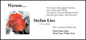 Traueranzeige von Stefan Lies von Starkenburger Echo