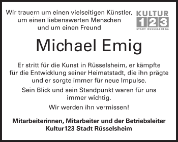 Traueranzeige von Michael Emig von Rüsselsheimer Echo, Groß-Gerauer-Echo, Ried Echo