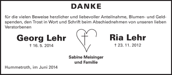 Traueranzeige von Georg Lehr von Odenwälder Echo