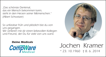 Traueranzeige von Jochen Kramer von Rüsselsheimer Echo, Groß-Gerauer-Echo, Ried Echo
