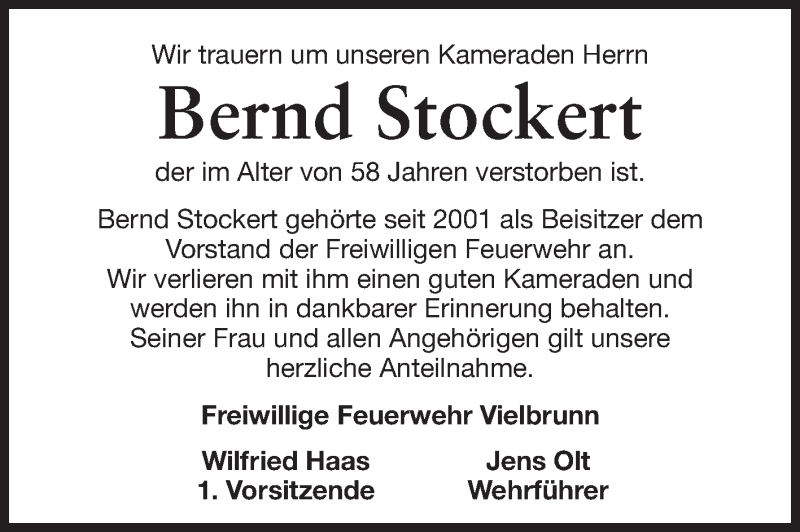  Traueranzeige für Bernd Stockert vom 17.06.2014 aus Odenwälder Echo