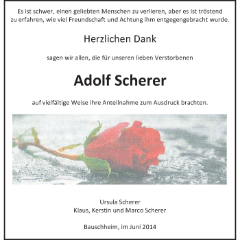 Traueranzeige von Adolf Scherer von Rüsselsheimer Echo, Groß-Gerauer-Echo, Ried Echo