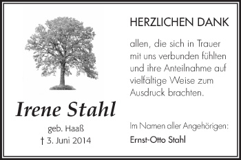 Traueranzeige von Irene Stahl von Echo-Zeitungen (Gesamtausgabe)