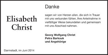 Traueranzeige von Elisabeth Christ von Echo-Zeitungen (Gesamtausgabe)