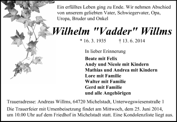 Traueranzeige von Wilhelm  Willms von Odenwälder Echo