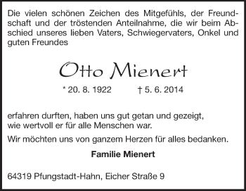 Traueranzeige von Otto Mienert von Echo-Zeitungen (Gesamtausgabe)