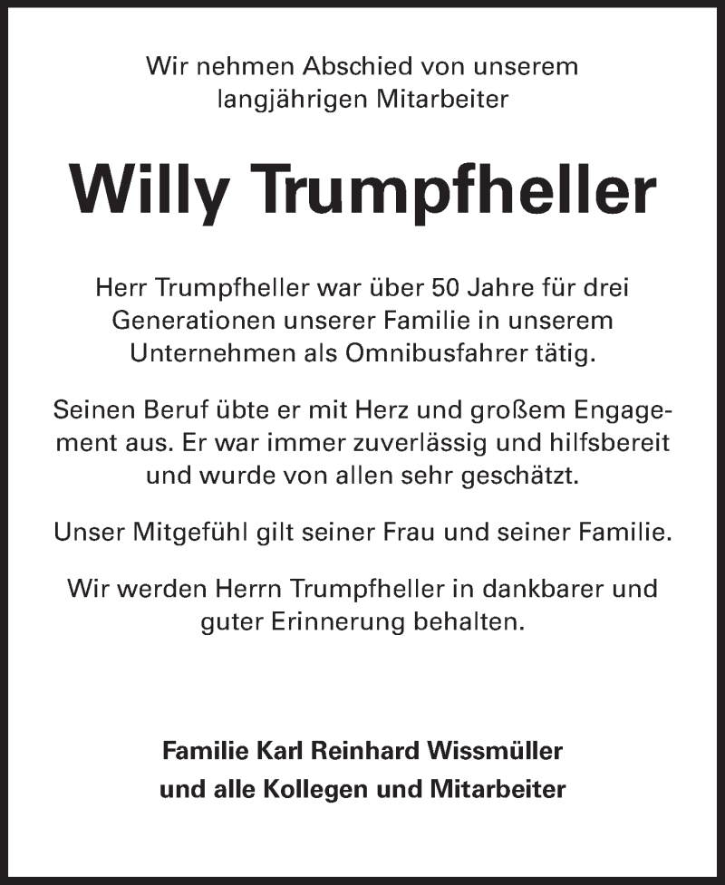  Traueranzeige für Willy Trumpfheller vom 20.06.2014 aus Odenwälder Echo