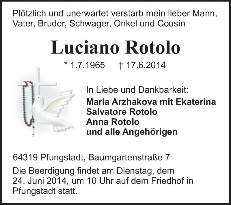  Traueranzeige für Luciano Rotolo vom 21.06.2014 aus Echo-Zeitungen (Gesamtausgabe)