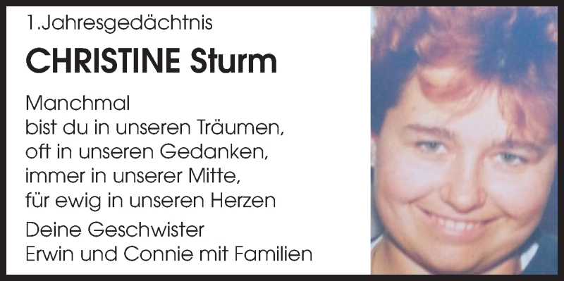  Traueranzeige für Christine Sturm vom 09.07.2014 aus Echo-Zeitungen (Gesamtausgabe)