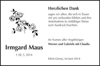 Traueranzeige von Irmgard Maus von Rüsselsheimer Echo, Groß-Gerauer-Echo, Ried Echo