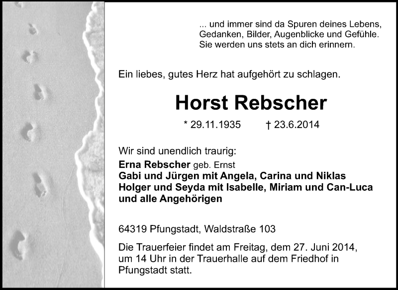  Traueranzeige für Horst Rebscher vom 25.06.2014 aus Echo-Zeitungen (Gesamtausgabe)