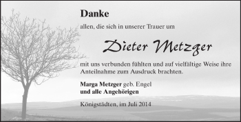 Traueranzeige von Dieter Metzger von Rüsselsheimer Echo, Groß-Gerauer-Echo, Ried Echo