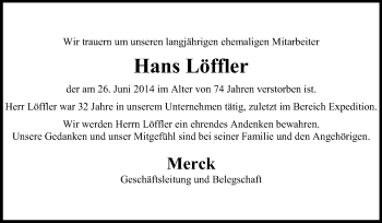 Traueranzeige von Hans Löffler von Echo-Zeitungen (Gesamtausgabe)