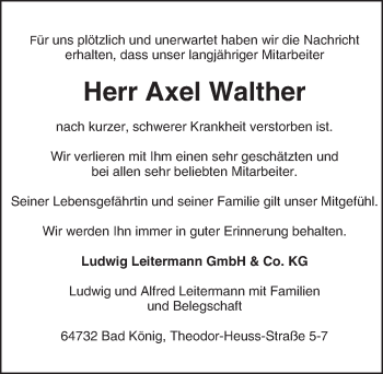 Traueranzeige von Axel Walther von trauer.echo-online.de