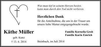 Traueranzeige von Käthe Müller von Odenwälder Echo