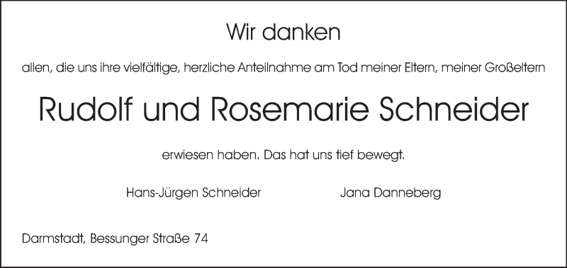  Traueranzeige für Rudolf und Rosemarie Schneider vom 05.07.2014 aus Echo-Zeitungen (Gesamtausgabe)