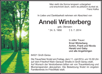 Traueranzeige von Anneli Winterberg von Rüsselsheimer Echo, Groß-Gerauer-Echo, Ried Echo