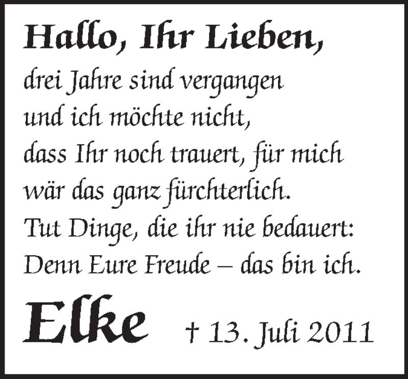  Traueranzeige für Elke Künzel vom 12.07.2014 aus Echo-Zeitungen (Gesamtausgabe)