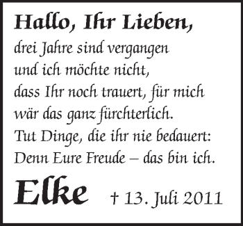 Traueranzeige von Elke Künzel von Echo-Zeitungen (Gesamtausgabe)