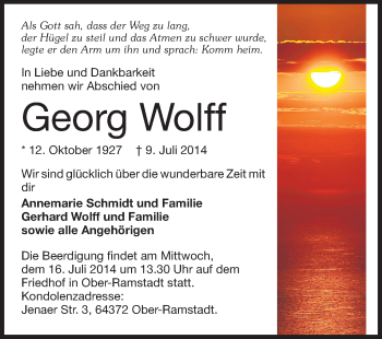 Traueranzeige von Georg Wolff von Echo-Zeitungen (Gesamtausgabe)