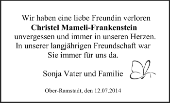 Traueranzeige von Christel Mameli-Frankenstein von Echo-Zeitungen (Gesamtausgabe)