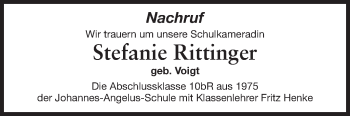 Traueranzeige von Stefanie Rittinger von Rüsselsheimer Echo, Groß-Gerauer-Echo, Ried Echo
