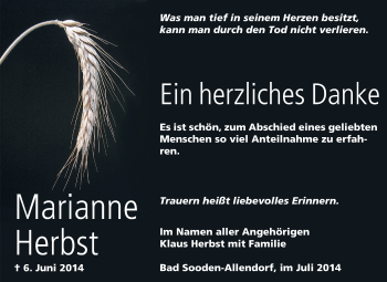 Traueranzeige von Marianne Herbst von Rüsselsheimer Echo, Groß-Gerauer-Echo, Ried Echo