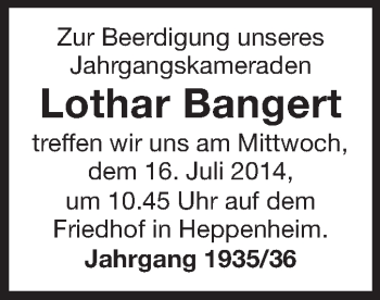 Traueranzeige von Lothar Bangert von Starkenburger Echo