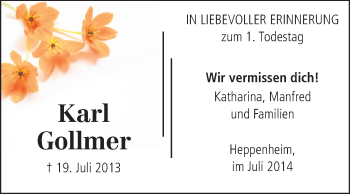 Traueranzeige von Karl Gollmer von Starkenburger Echo