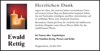 Traueranzeige von Ewald Rettig von Starkenburger Echo
