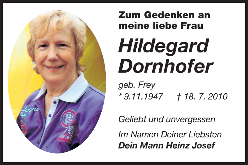  Traueranzeige für Hildegard Dornhofer vom 18.07.2014 aus Odenwälder Echo