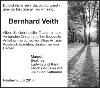 Traueranzeige von Bernhard Veith von Echo-Zeitungen (Gesamtausgabe)