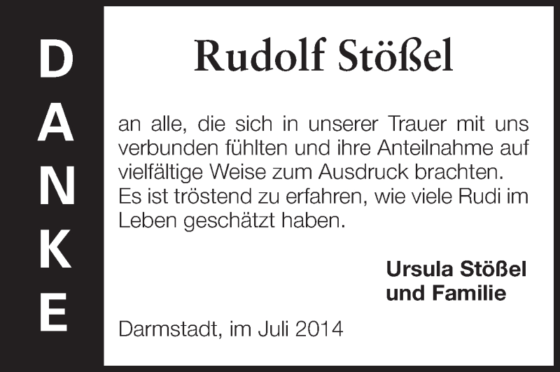  Traueranzeige für Rudolf Stößel vom 19.07.2014 aus Echo-Zeitungen (Gesamtausgabe)