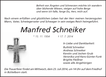 Traueranzeige von Manfred Schneiker von Rüsselsheimer Echo, Groß-Gerauer-Echo, Ried Echo