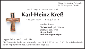 Traueranzeige von Karl-Heinz Kreß von Starkenburger Echo