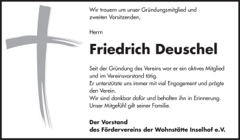 Traueranzeige von Friedrich Deuschel von Rüsselsheimer Echo, Groß-Gerauer-Echo, Ried Echo