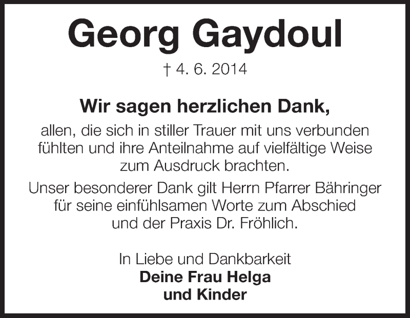  Traueranzeige für Georg Gaydoul vom 26.07.2014 aus Echo-Zeitungen (Gesamtausgabe)