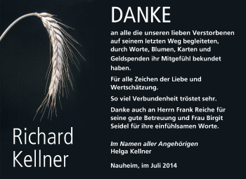 Traueranzeige von Richard Kellner von Rüsselsheimer Echo, Groß-Gerauer-Echo, Ried Echo