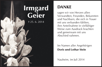 Traueranzeige von Irmgard Geier von Rüsselsheimer Echo, Groß-Gerauer-Echo, Ried Echo