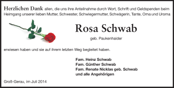 Traueranzeige von Rosa Schwab von Rüsselsheimer Echo, Groß-Gerauer-Echo, Ried Echo