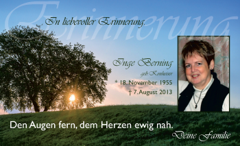 Traueranzeige von Inge Berning von Rüsselsheimer Echo, Groß-Gerauer-Echo, Ried Echo
